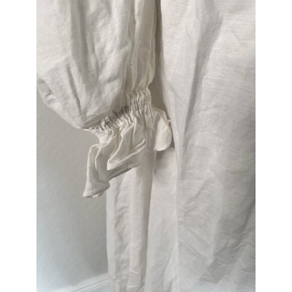 PETAL & UP Domenica Shirred Long Sleeve Midi Dress Size S White NWOT Linen Blend - Picture 7 of 10